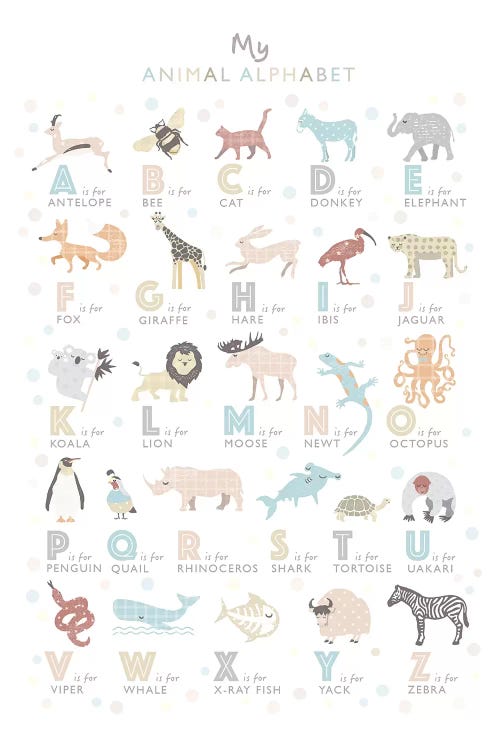 Neutral Animal Alphabet by PaperPaintPixels wall art