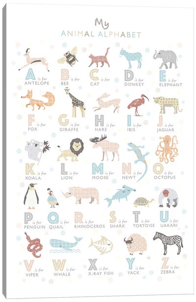 Neutral Animal Alphabet Canvas Art Print - Animal Typography
