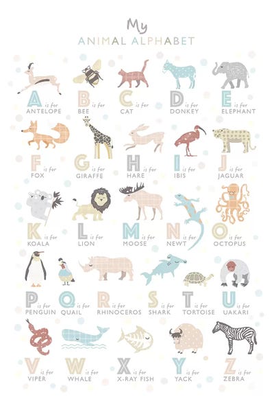 Kids Educational Art: Neutral Animal Alphabet by PaperPaintPixels