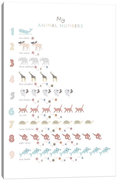 Neutral Animal Numbers Canvas Art Print - PaperPaintPixels
