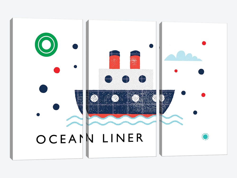 O Is For Ocean Liner by PaperPaintPixels 3-piece Canvas Art
