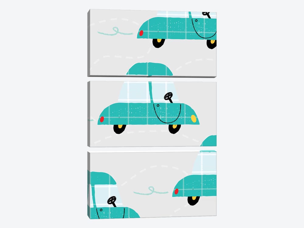 On The Road Automobiles by PaperPaintPixels 3-piece Canvas Art Print