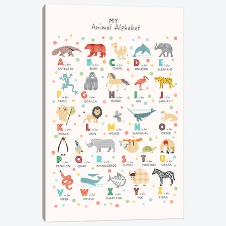 Animal Alphabet Canvas Print #PPX7} by PaperPaintPixels Canvas Wall Art