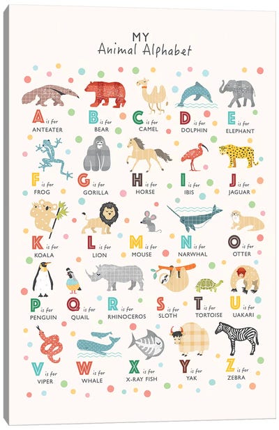 Animal Alphabet Canvas Art Print - PaperPaintPixels