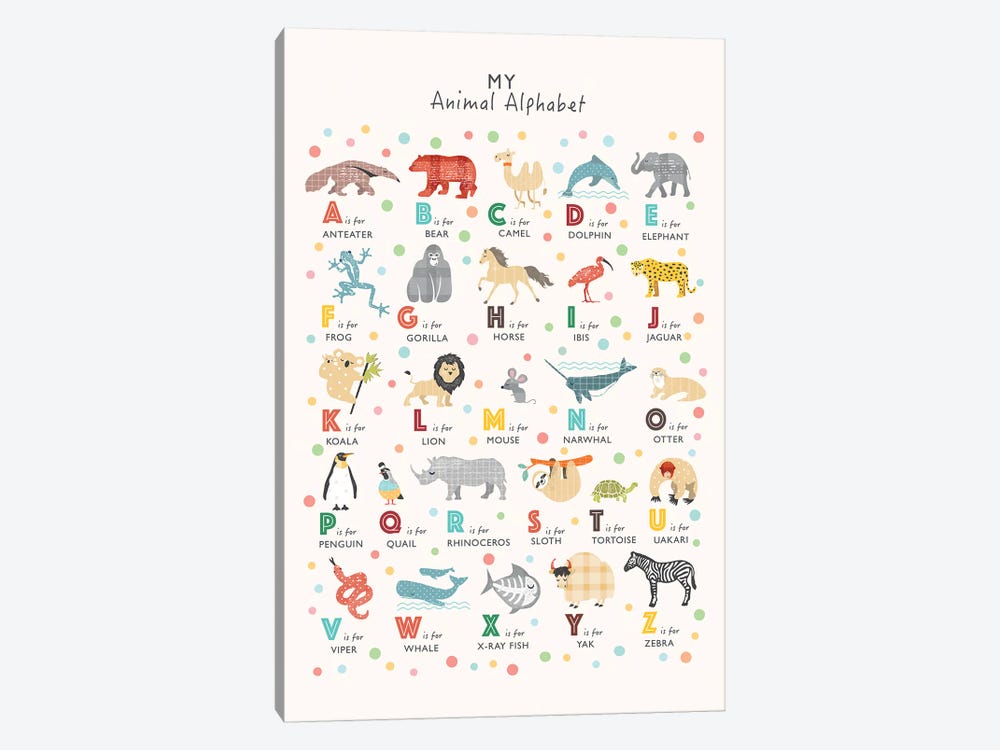 Animal Alphabet by PaperPaintPixels 1-piece Canvas Print