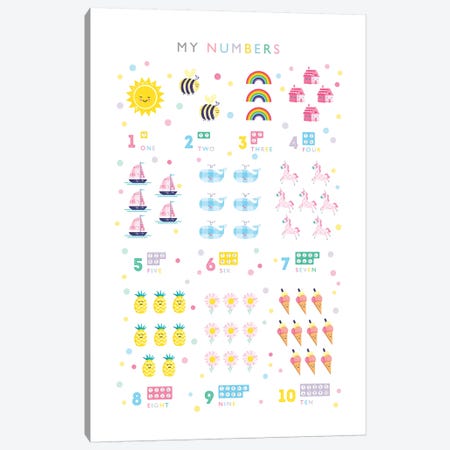 Pastel Numbers Print Canvas Print #PPX88} by PaperPaintPixels Canvas Wall Art