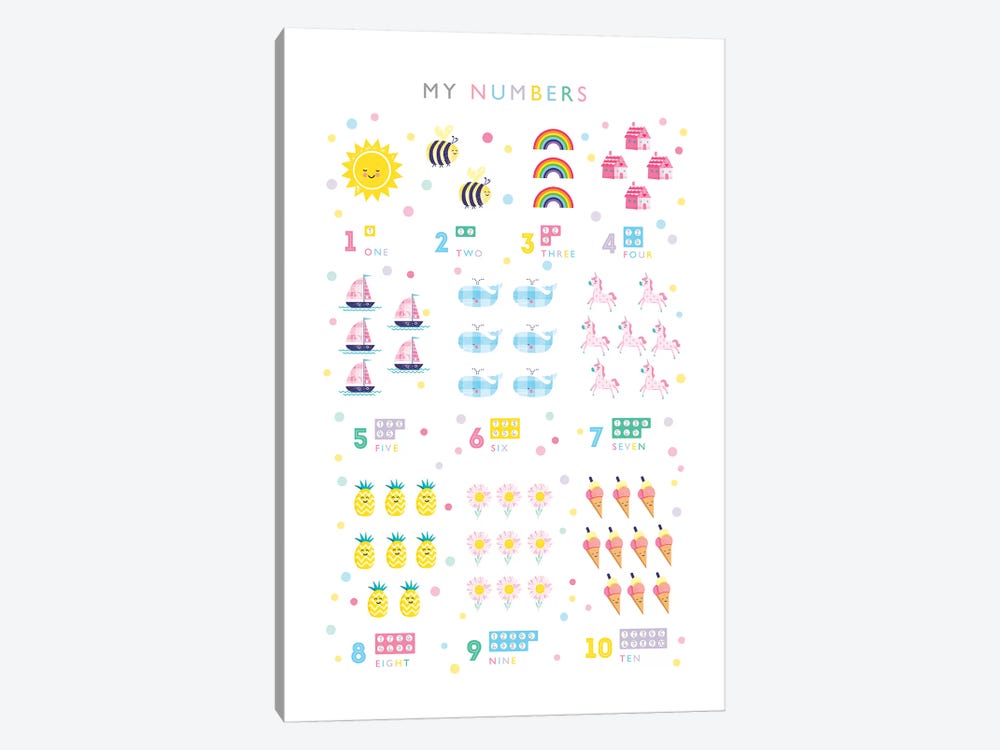 Pastel Numbers Print by PaperPaintPixels 1-piece Canvas Artwork