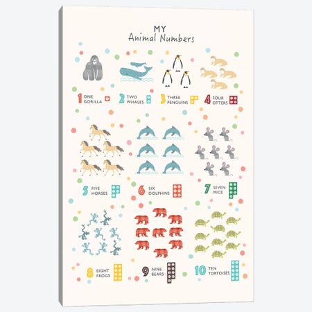 Animal Numbers Canvas Print #PPX8} by PaperPaintPixels Art Print
