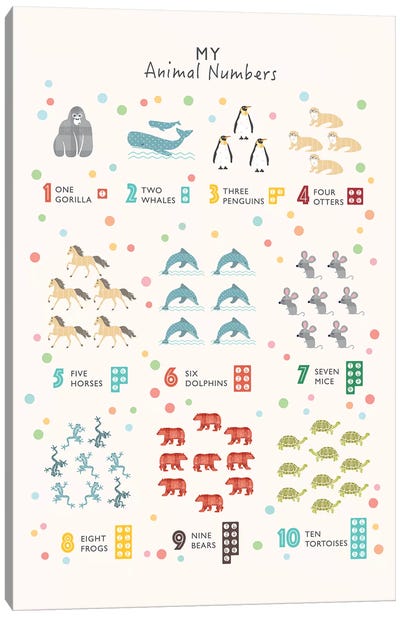 Animal Numbers Canvas Art Print - Kids Educational Art