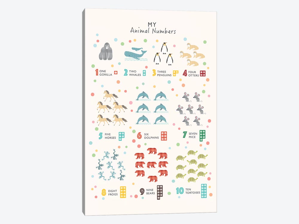 Animal Numbers by PaperPaintPixels 1-piece Canvas Wall Art