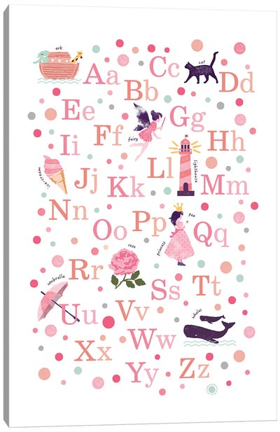 Pink Girls Alphabet Canvas Art Print - PaperPaintPixels