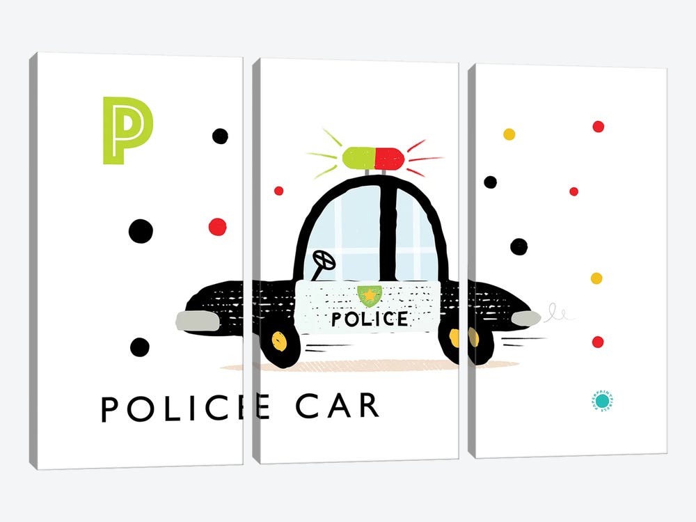 P Is Forpolice Car by PaperPaintPixels 3-piece Canvas Artwork