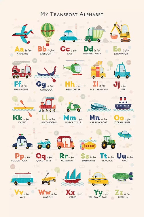 Retro Transport Alphabet by PaperPaintPixels wall art