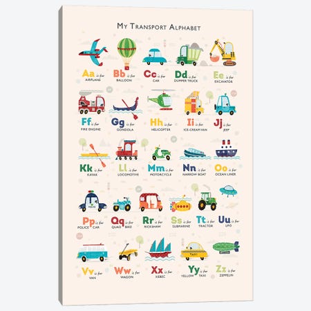 Retro Transport Alphabet Canvas Print #PPX98} by PaperPaintPixels Canvas Art Print