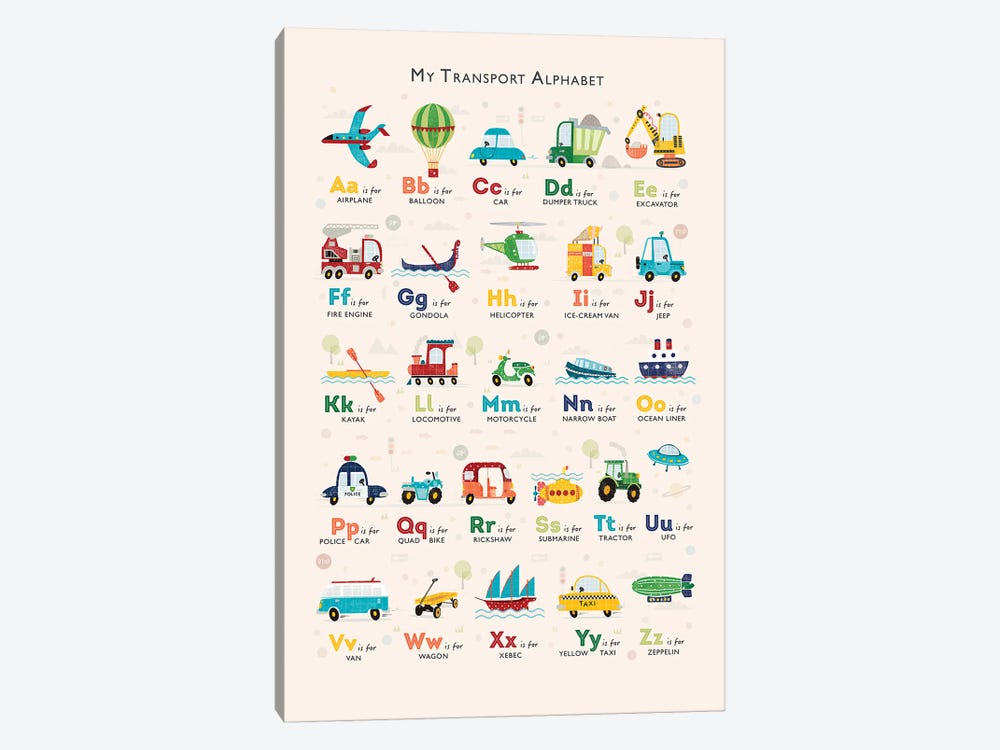 Retro Transport Alphabet by PaperPaintPixels 1-piece Canvas Print
