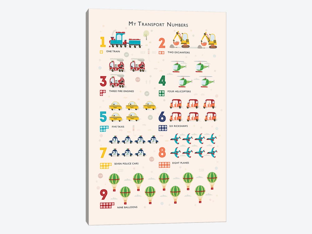 Retro Transport Numbers by PaperPaintPixels 1-piece Canvas Art