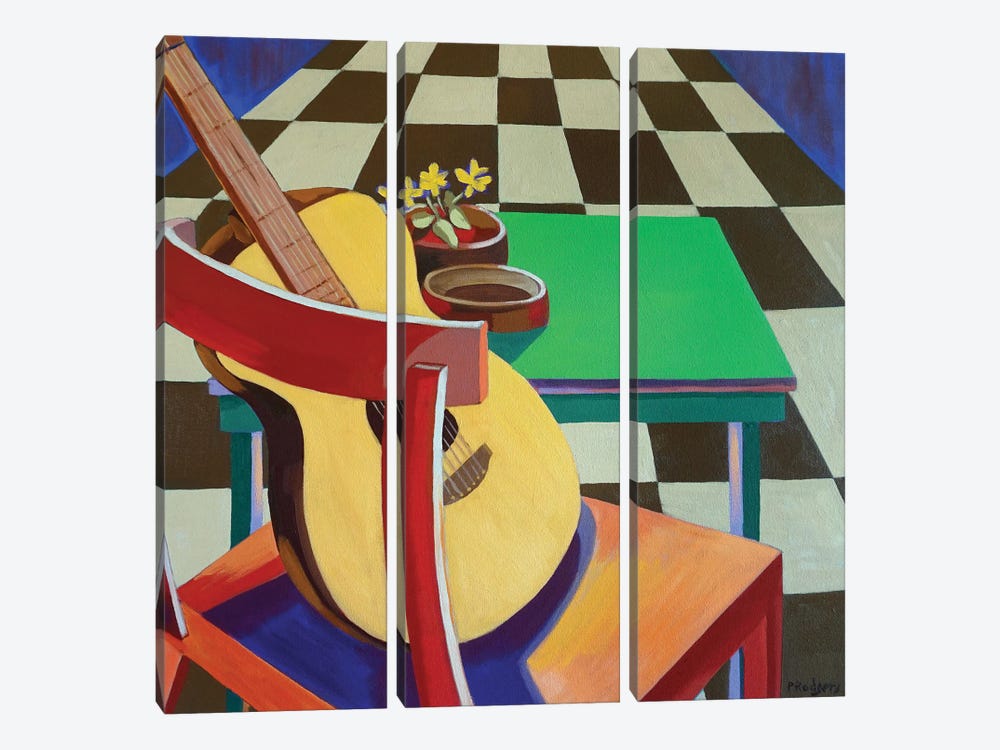 Guitar On Chair by Patty Rodgers 3-piece Canvas Art Print
