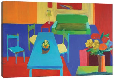 Living Room With Flowers Canvas Art Print - Vibrant Scenes in 2D