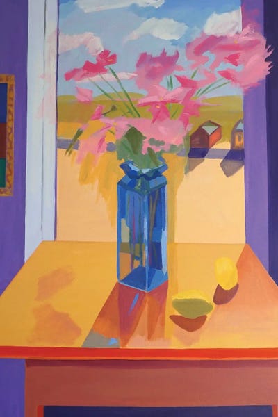 Fine Art Print: Blue Glass Vase With Lemons by Patty Rodgers