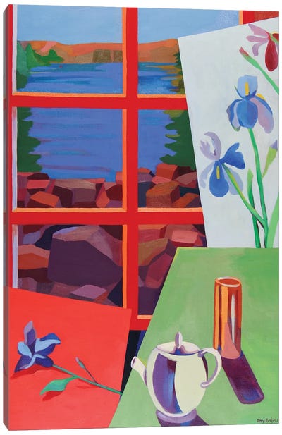 Irises And Landscape Canvas Art Print - Iris Art