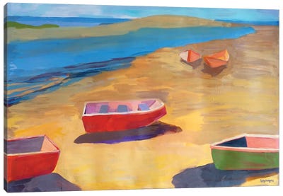 Pamet Harbor With Boats Canvas Art Print - Rowboat Art