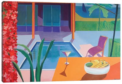 Poolside With Bougainvillea Canvas Art Print - Similar to David Hockney
