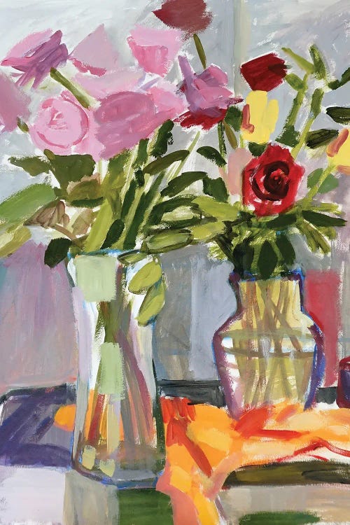 Glass Vases With Roses by Patty Rodgers wall art