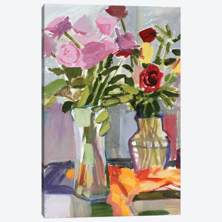 Glass Vases With Roses Canvas Print #PRD53} by Patty Rodgers Canvas Wall Art