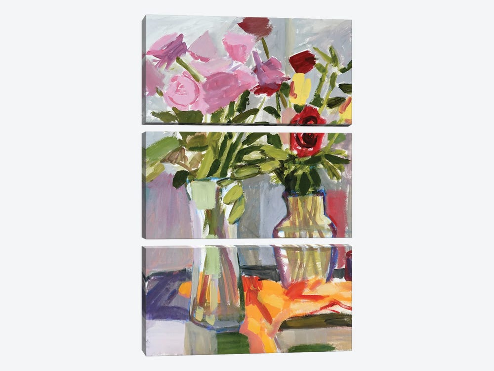 Glass Vases With Roses by Patty Rodgers 3-piece Canvas Print