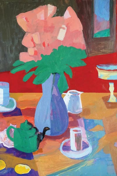 Modern Tablescapes: Pink Roses In Glass Vase by Patty Rodgers