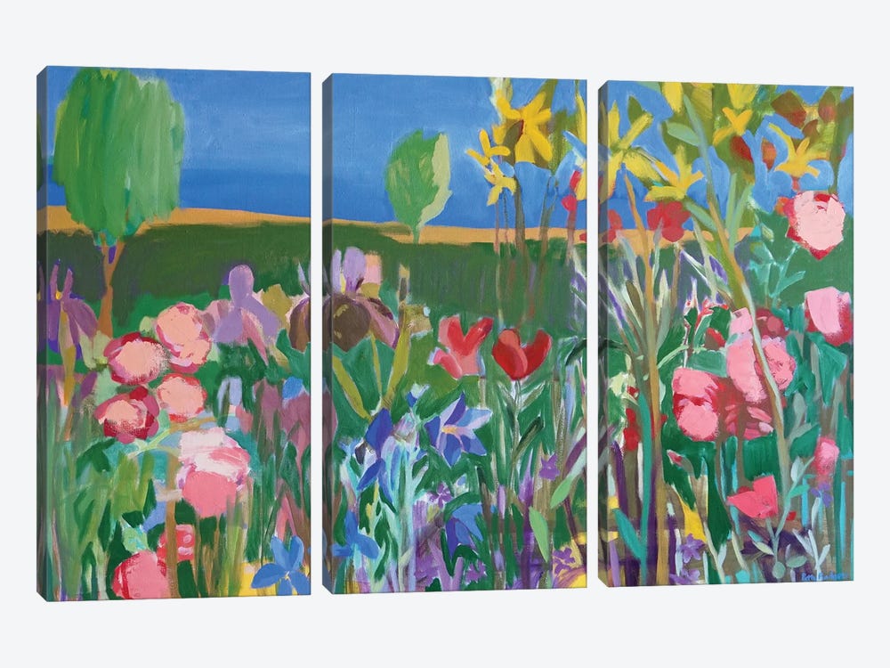Flowers By A Lake by Patty Rodgers 3-piece Art Print