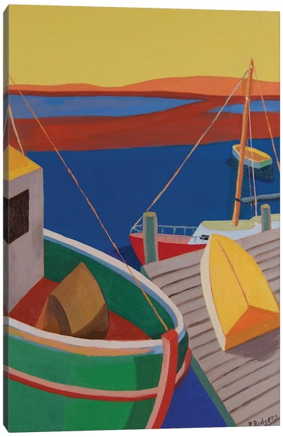 Harbor Scene With Yellow Sky Canvas Art Print - Harbor & Port Art