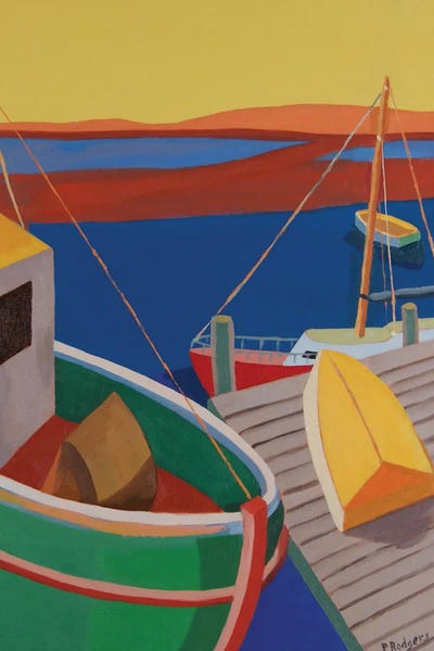 Harbor Scene With Yellow Sky