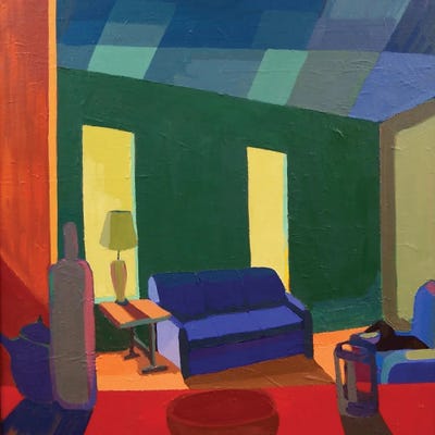 Green Interior With Black Dog by Patty Rodgers framed wall art