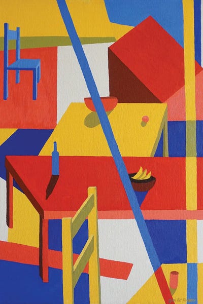 Composition With Red, Blue And Yellow: Interior In Red, Yellow, Blue by Patty Rodgers