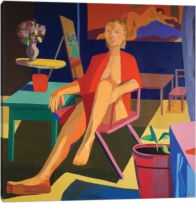Woman In Director's Chair Canvas Art Print - Artist Art