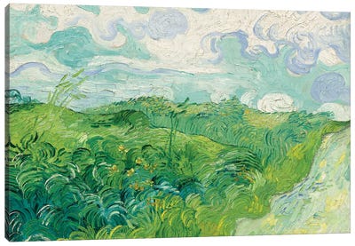 Green Wheat Fields, Auvers, 1890 Canvas Art Print - Field, Grassland & Meadow Art