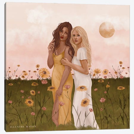 Sunflower And Rose Canvas Print #PRT71} by Illustre Mayon Canvas Wall Art
