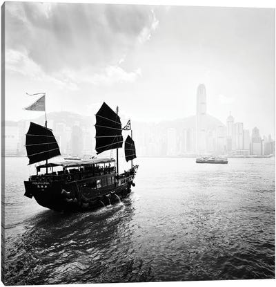 Boat In Hong Kong Bay Canvas Art Print