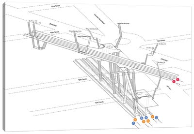 59th Street Columbus Circle Station 3D Diagram Canvas Art Print - Transit Maps