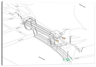 Brooklyn Bridge - City Hall - Chambers Street Station 3D Diagram Canvas Art Print - Transit Maps