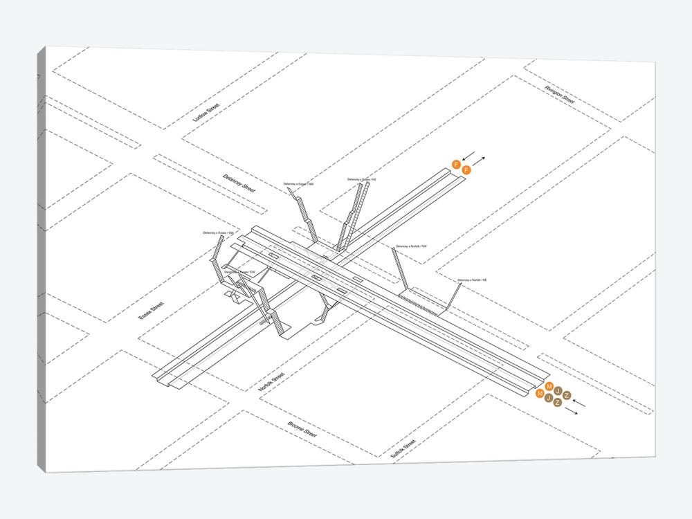 Delancey Street - Essex Street Station 3D Diagram by Project Subway NYC 1-piece Canvas Artwork