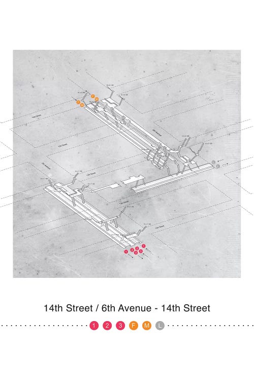 14th Street - 6th Avenue Map Poster Station 3D