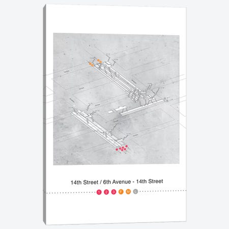 14th Street - 6th Avenue Station 3D Map Poster Canvas Print #PSN40} by Project Subway NYC Canvas Artwork