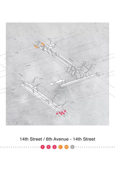 14th Street - 6th Avenue Map Poster Station 3D