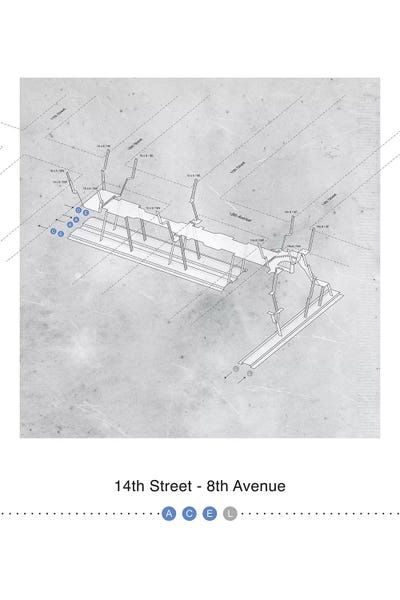 Project Subway NYC: 14th Street - 8th Avenue Map Poster Station 3D by Project Subway NYC
