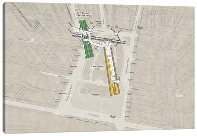 14th Street Union Square - Subway 3D X-Ray Canvas Art Print - New York City Map
