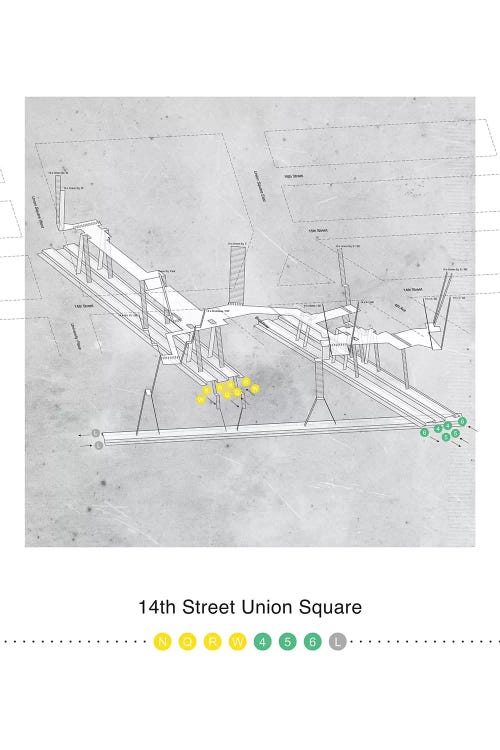 14th Street Union Square Station 3D Map Poster