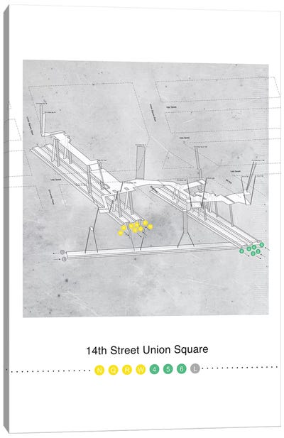 14th Street Union Square Station 3D Map Poster Canvas Art Print - Transit Maps