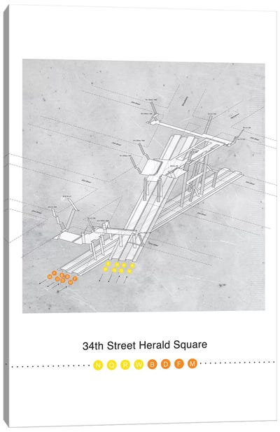 34th Street Herald Square Station 3D Map Poster Canvas Art Print - New York City Map